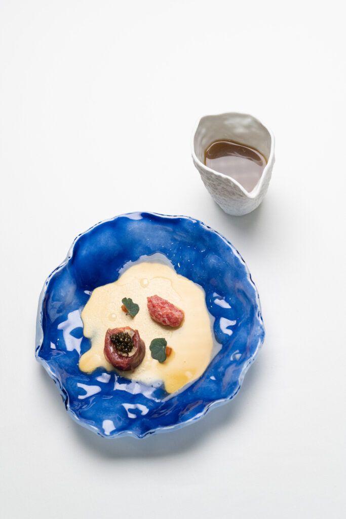 Bluefin tuna loin, pork chop, creamy sea urchin and smoked sake - Balfegó